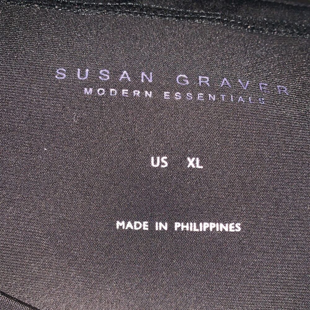 Susan Graver Liquid Knit Black Short Sleeve Square Neck Top Loose Fit XL - Picture 3 of 3